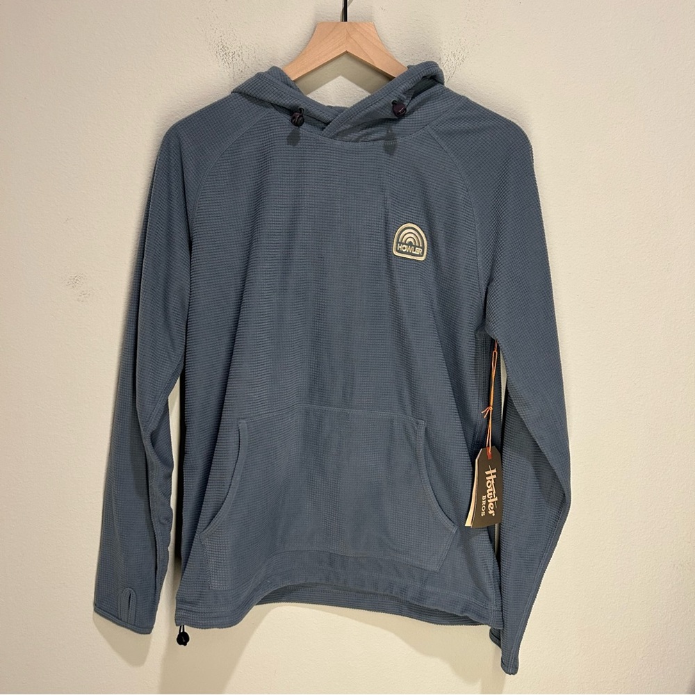 Howler Brothers Hoodie – Men’s Small Blue Palo Duro Grid Fleece Waffle Knit NWT